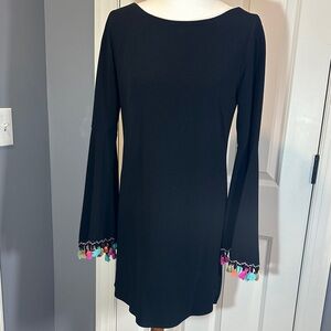 Judith March Black Dress with Colorful Tassel Sleeves
